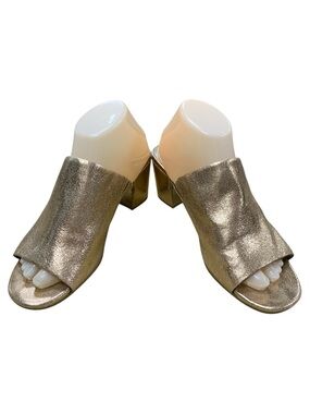 Kenneth Cole Metallic Gold Open-Toe Block Heel Mules S8.5